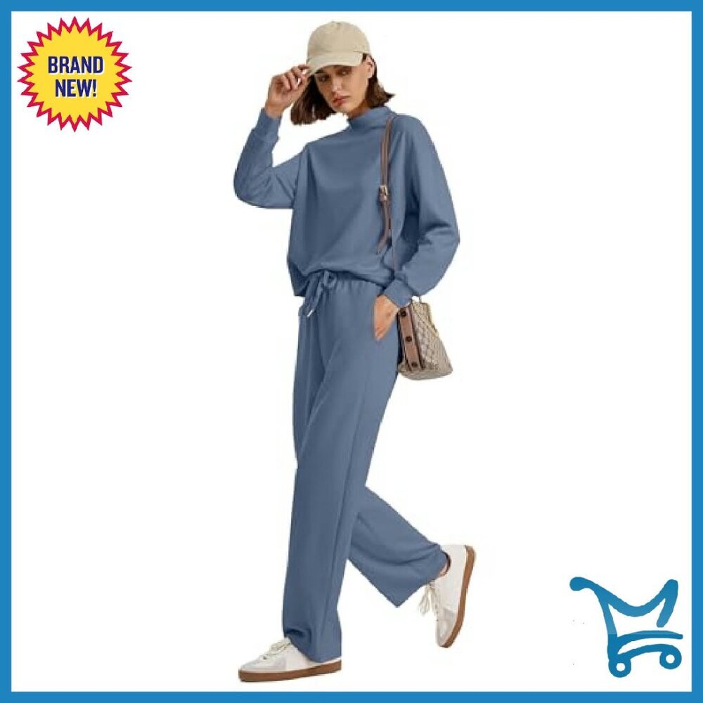 Women's Mock Neck Top & Wide Leg Pants Set - 4-Way Stretch Lounge Wear - Picture 4 of 8